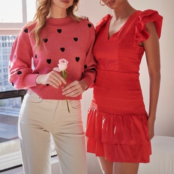 🆕 Sugarlips Red Satin Smocked Ruffle Dress - Picture 7 of 7